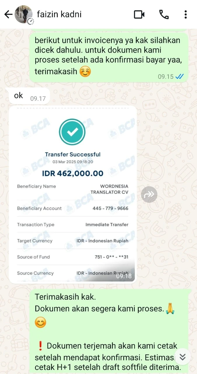 Bukti Transaksi & Chat WhatsApp